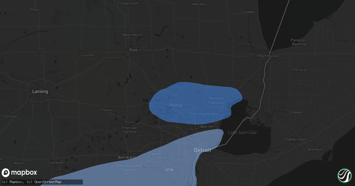 Hail map in Lake Orion, MI on July 3, 2026