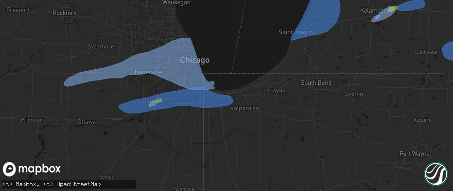 Hail map in Lake Station, IN on July 3, 2026