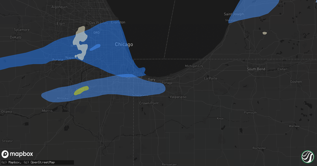 Hail map in Lake Station, IN on July 3, 2026