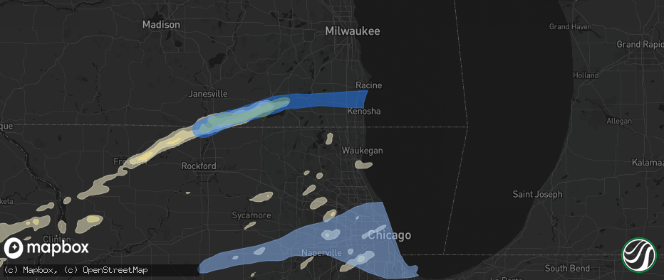 Hail map in Lake Villa, IL on July 3, 2026