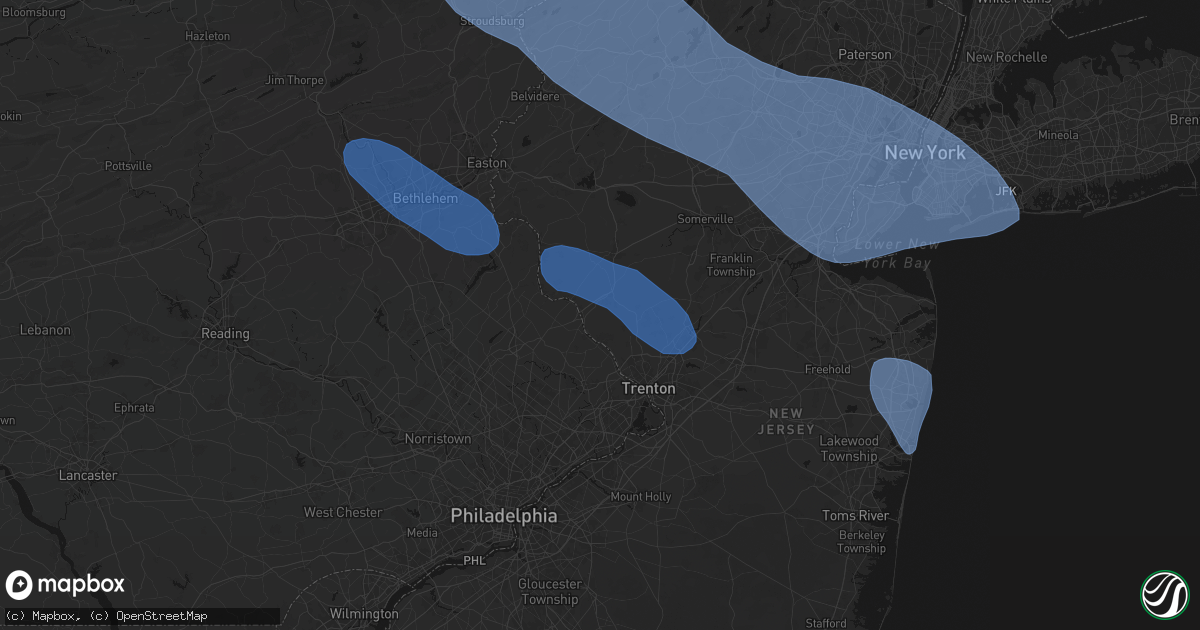 Hail map in Lambertville, NJ on July 3, 2026
