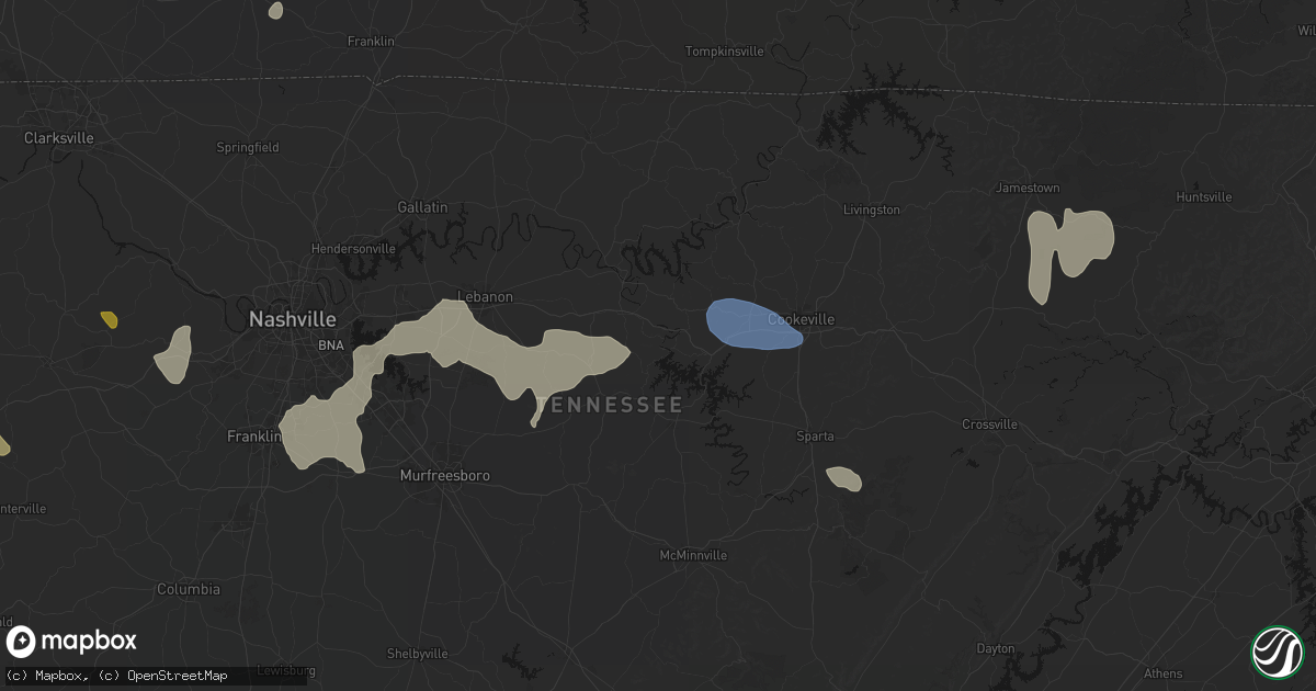 Hail map in Lancaster, TN on July 3, 2026