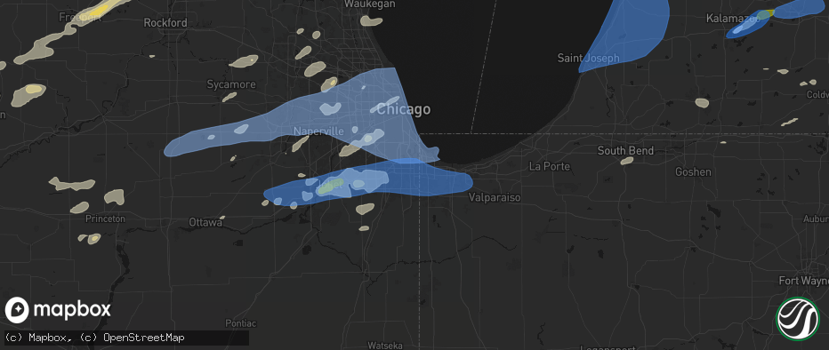 Hail map in Lansing, IL on July 3, 2026