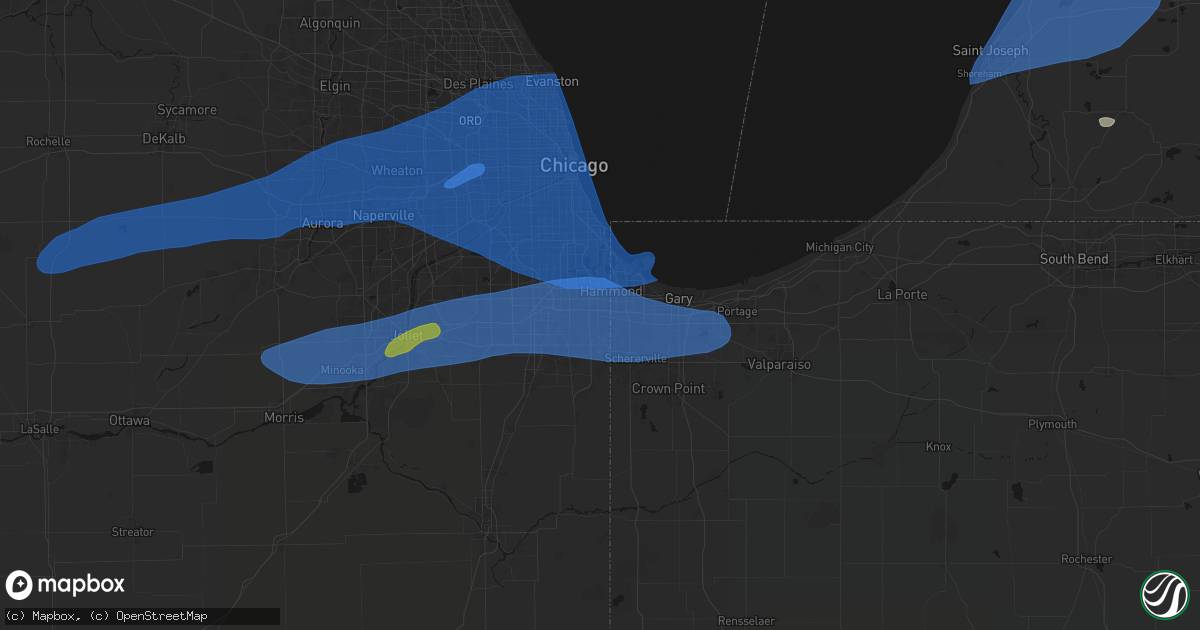 Hail map in Lansing, IL on July 3, 2026