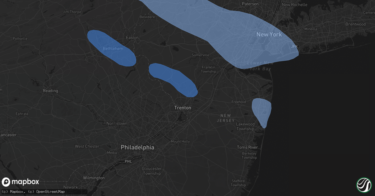 Hail map in Lawrence Township, NJ on July 3, 2026