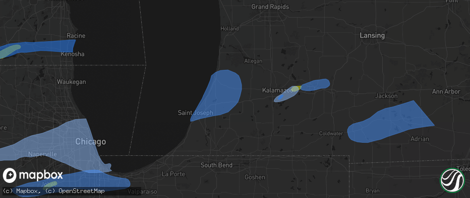 Hail map in Lawrence, MI on July 3, 2026