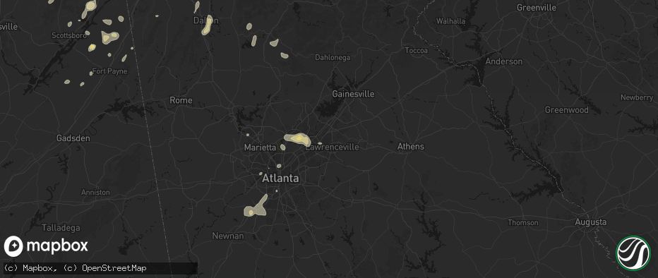 Hail map in Lawrenceville, GA on July 3, 2026