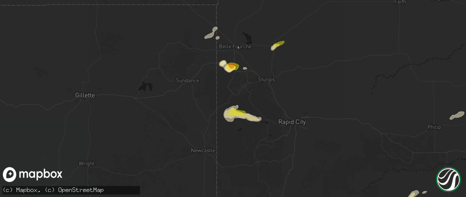 Hail map in Lead, SD on July 3, 2026