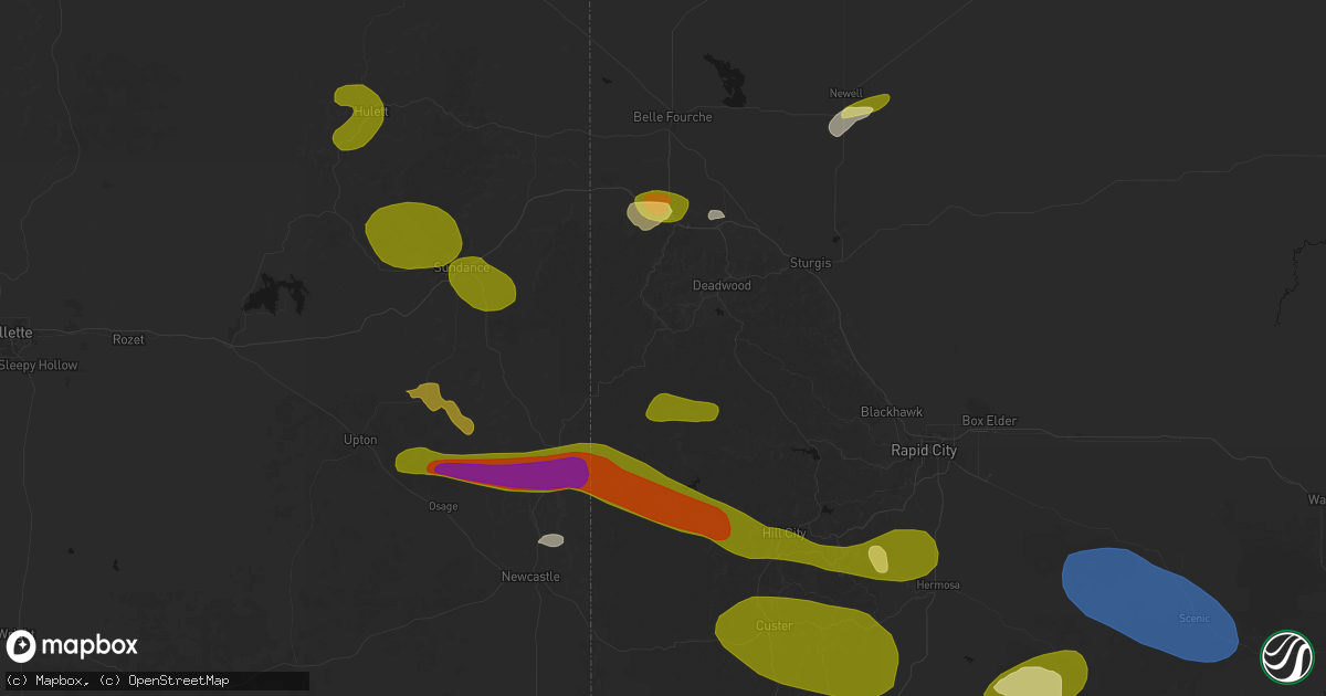 Hail map in Lead, SD on July 3, 2026