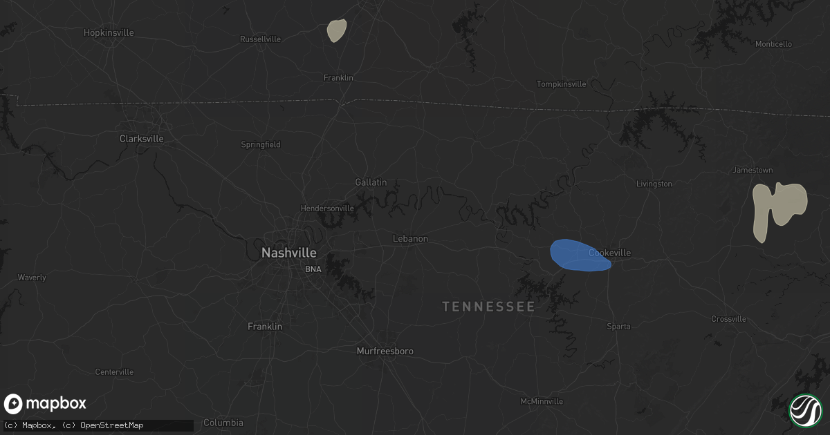 Hail map in Lebanon, TN on July 3, 2026