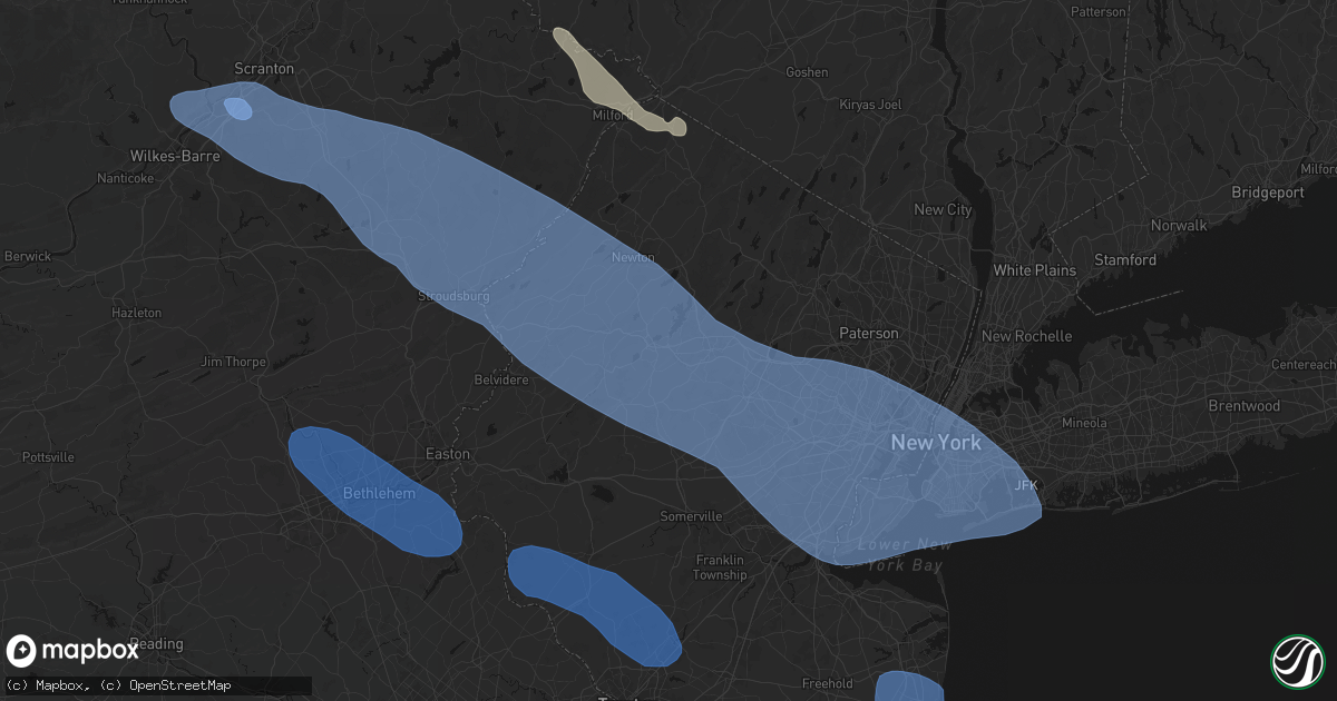 Hail map in Ledgewood, NJ on July 3, 2026