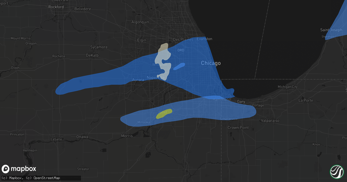 Hail map in Lemont, IL on July 3, 2026