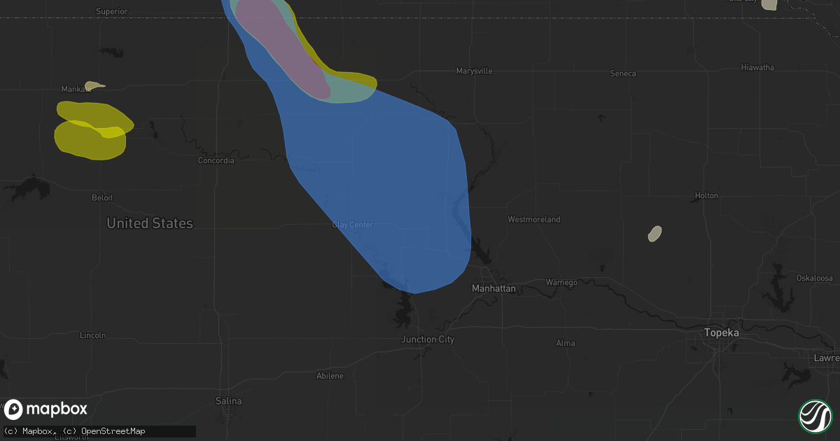 Hail map in Leonardville, KS on July 3, 2026