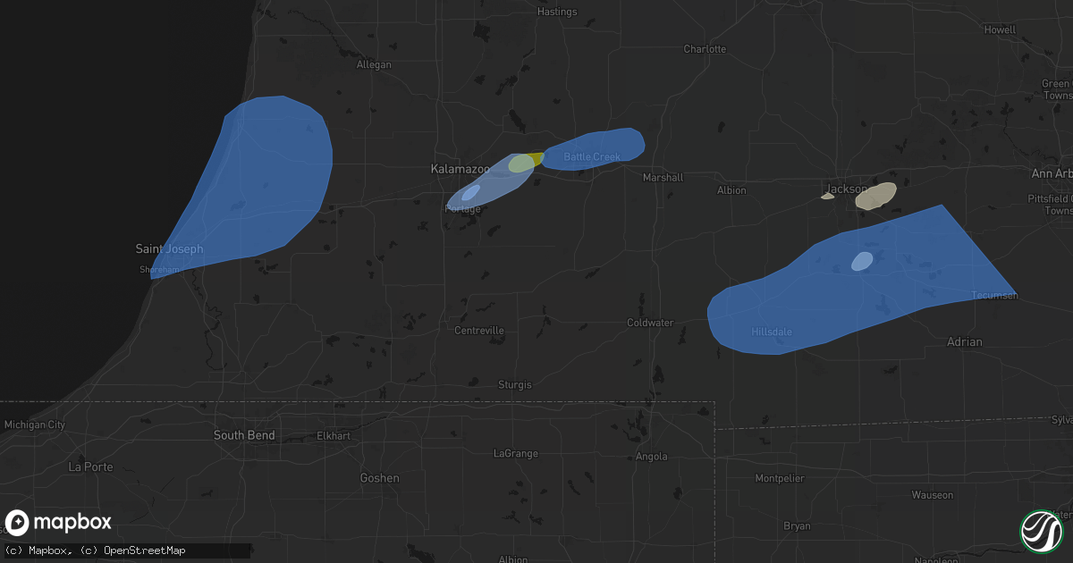 Hail map in Leonidas, MI on July 3, 2026