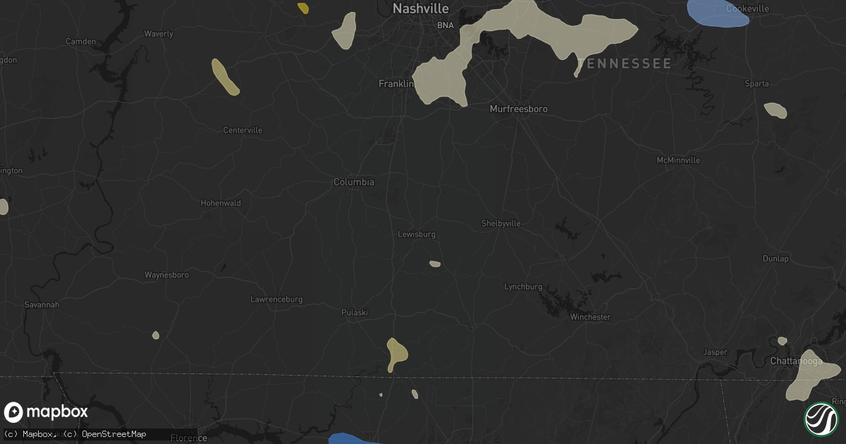 Hail map in Lewisburg, TN on July 3, 2026