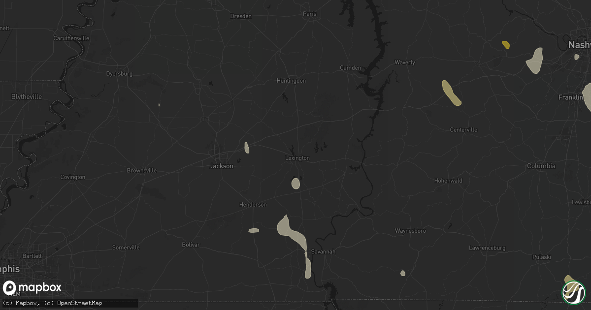 Hail map in Lexington, TN on July 3, 2026