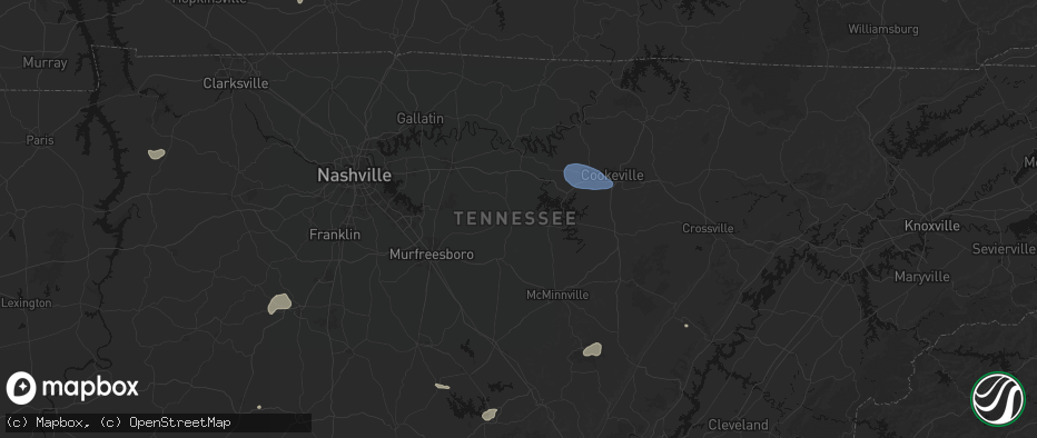 Hail map in Liberty, TN on July 3, 2026
