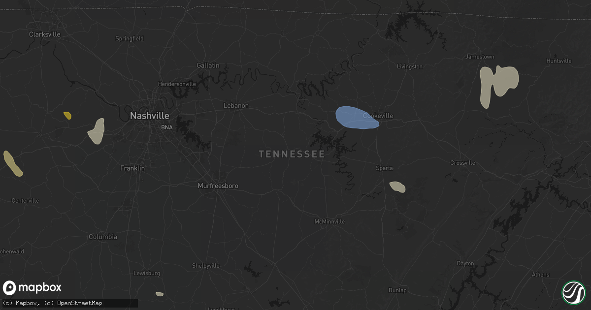 Hail map in Liberty, TN on July 3, 2026