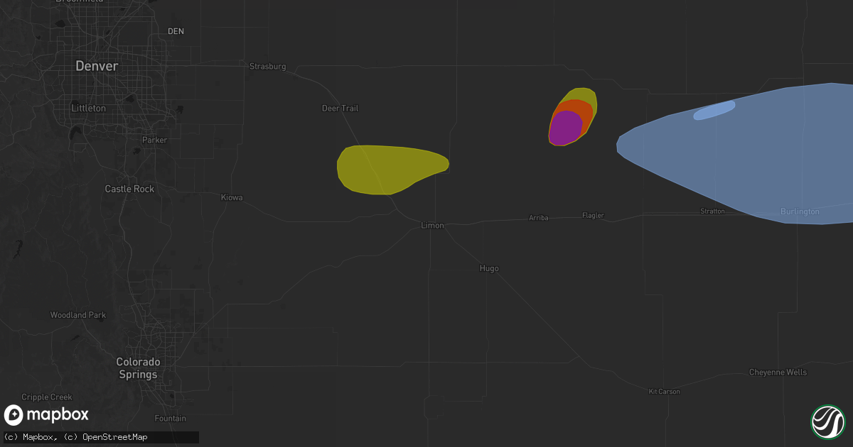 Hail map in Limon, CO on July 3, 2026