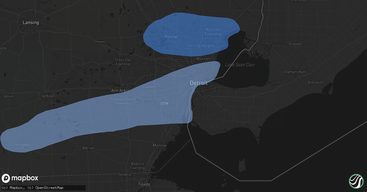 Hail map in Lincoln Park, MI on July 3, 2026