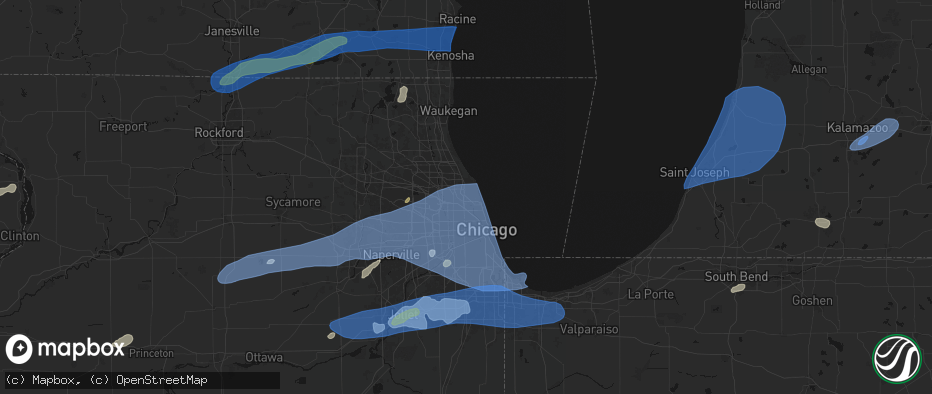 Hail map in Lincolnwood, IL on July 3, 2026