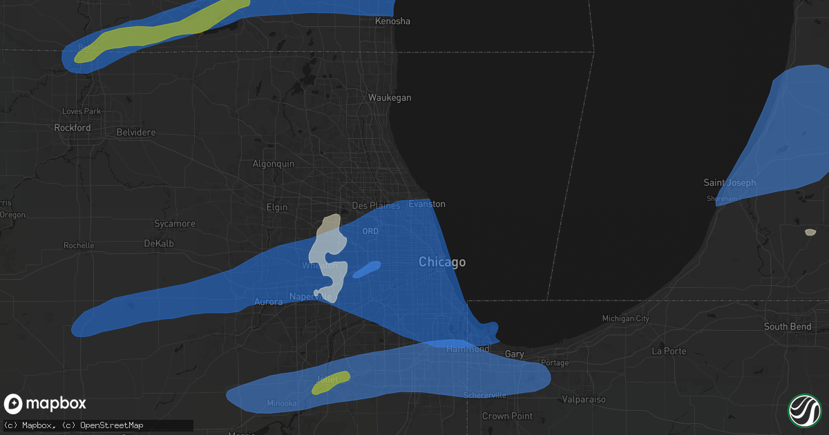 Hail map in Lincolnwood, IL on July 3, 2026