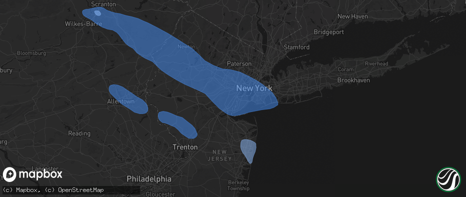 Hail map in Linden, NJ on July 3, 2026