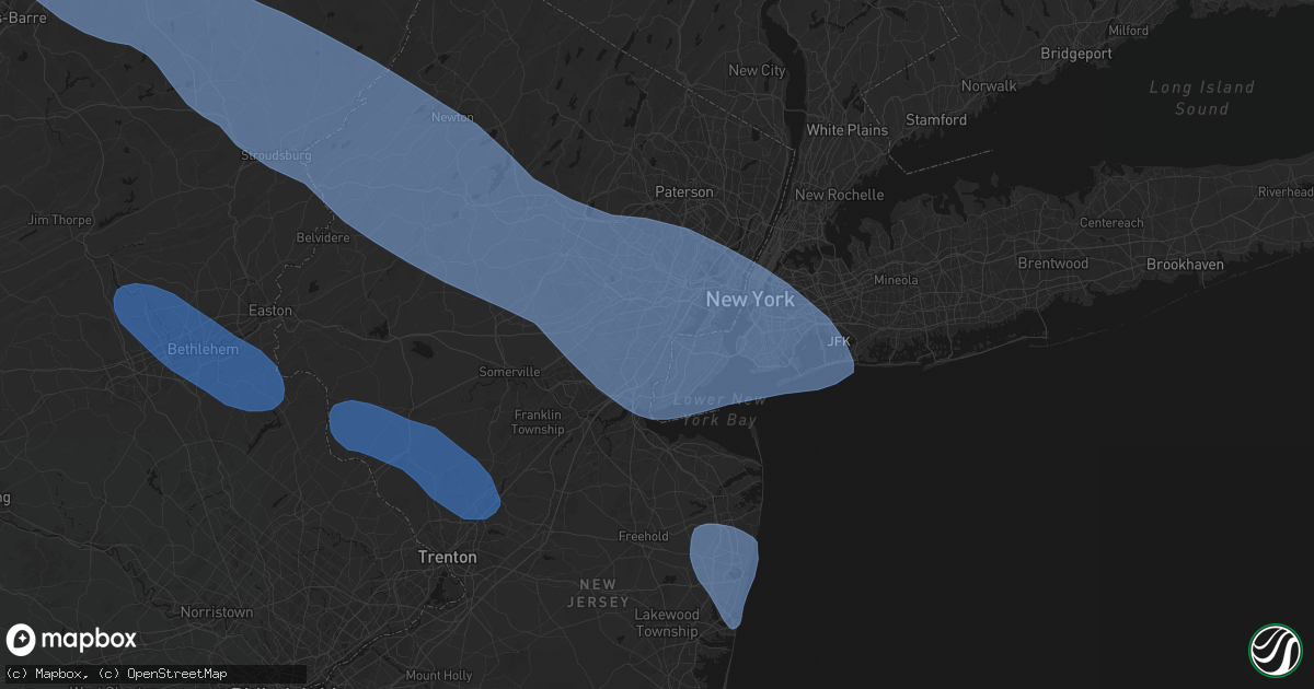 Hail map in Linden, NJ on July 3, 2026
