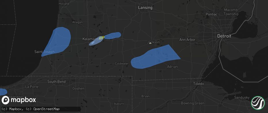 Hail map in Litchfield, MI on July 3, 2026