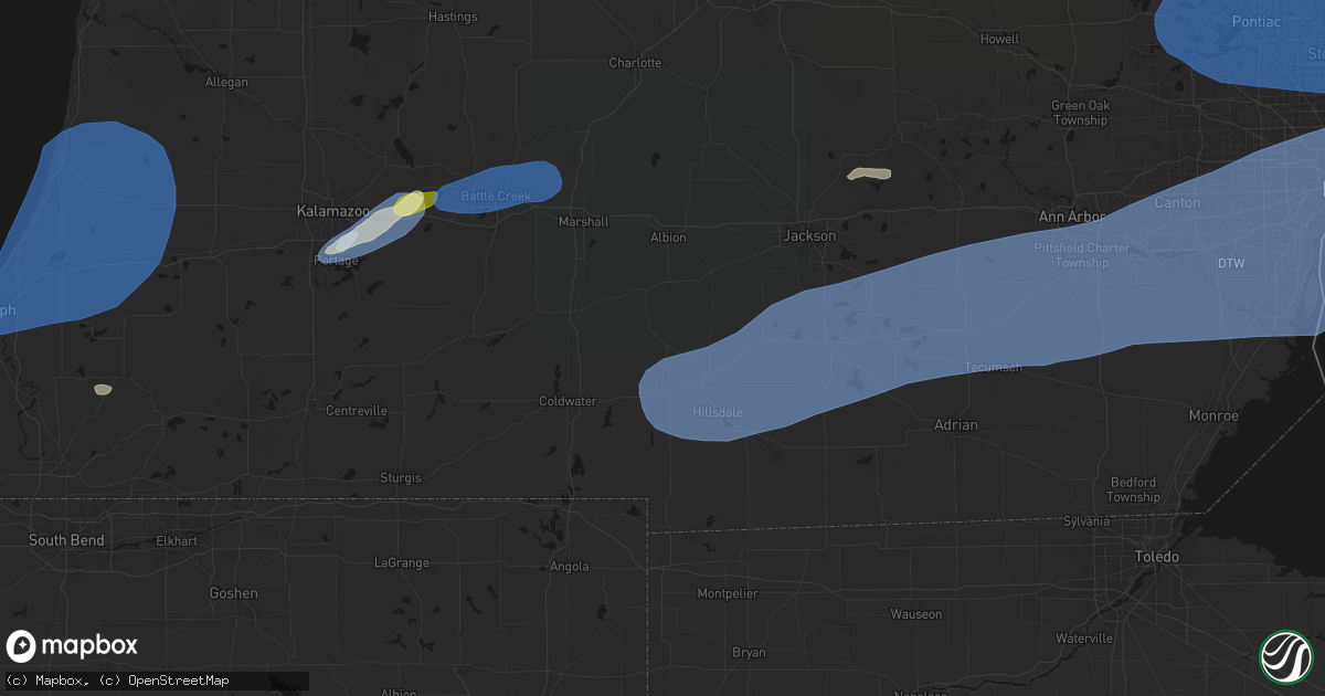 Hail map in Litchfield, MI on July 3, 2026