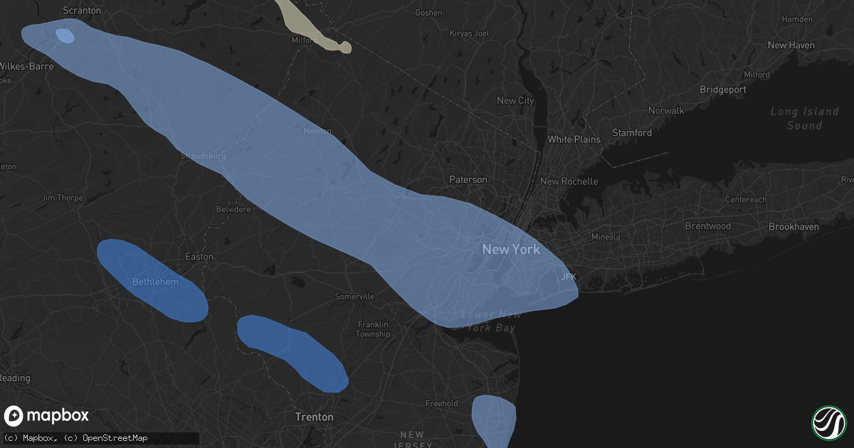 Hail map in Livingston, NJ on July 3, 2026