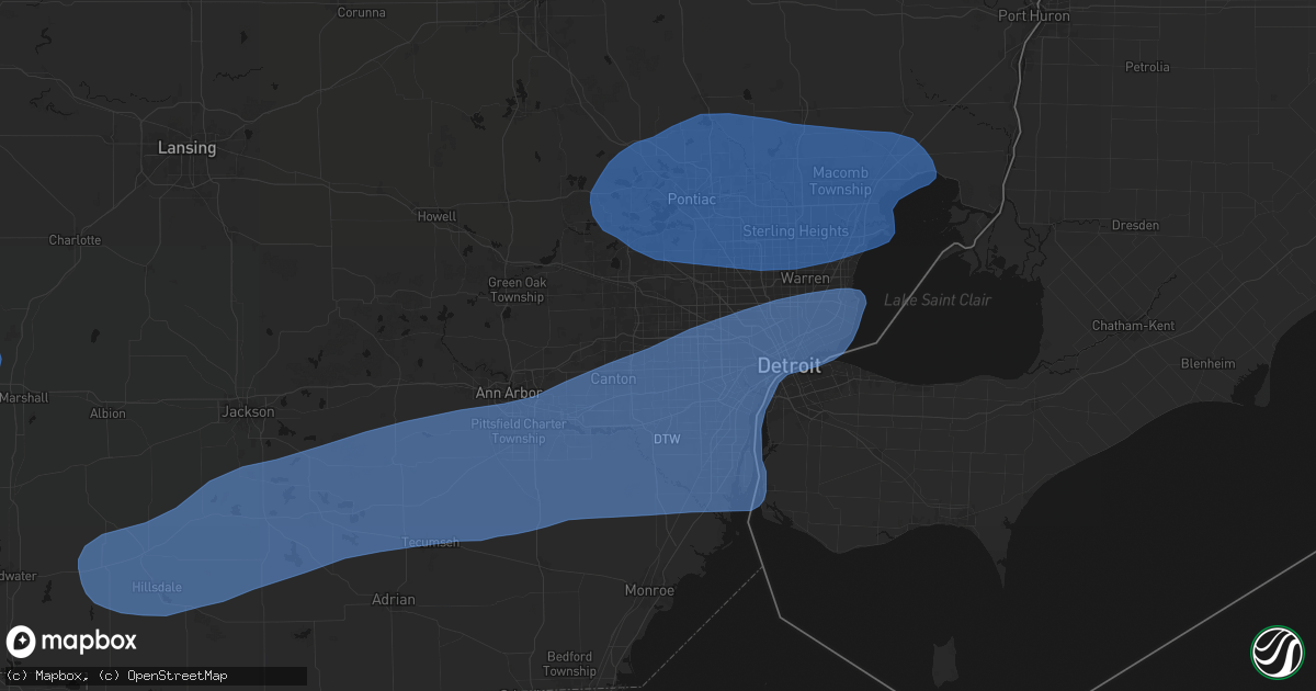 Hail map in Livonia, MI on July 3, 2026