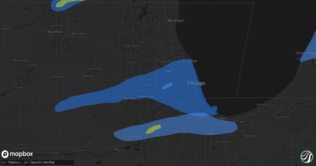 Hail map in Lombard, IL on July 3, 2026