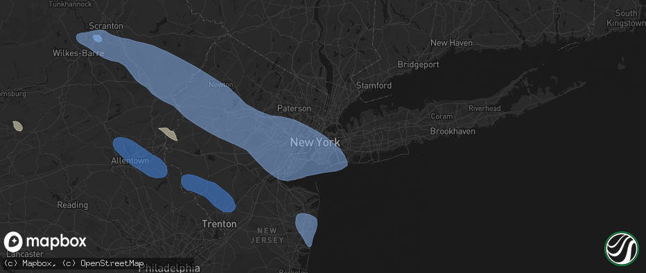 Hail map in Long Island City, NY on July 3, 2026