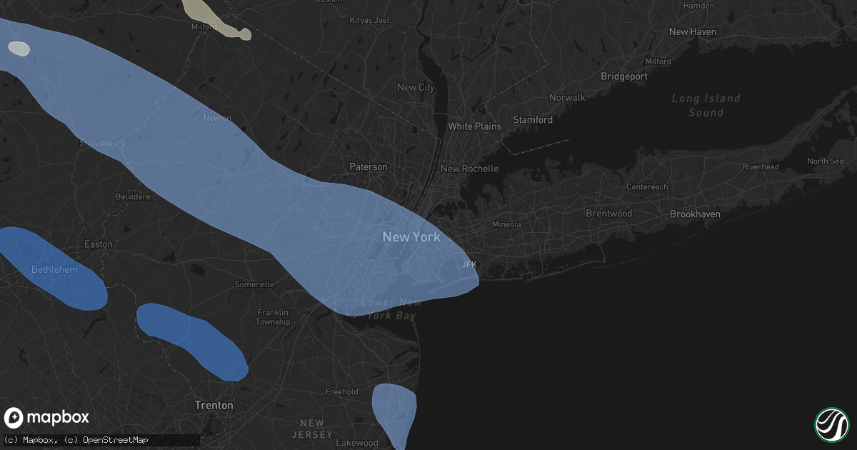 Hail map in Long Island City, NY on July 3, 2026