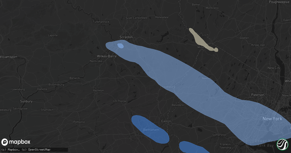 Hail map in Long Pond, PA on July 3, 2026