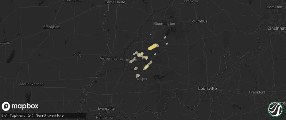 Hail map in Loogootee, IN on July 3, 2026