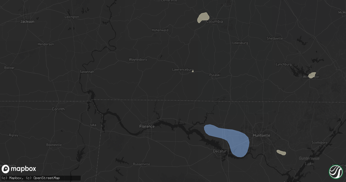 Hail map in Loretto, TN on July 3, 2026