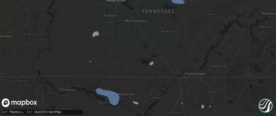 Hail map in Lynchburg, TN on July 3, 2026