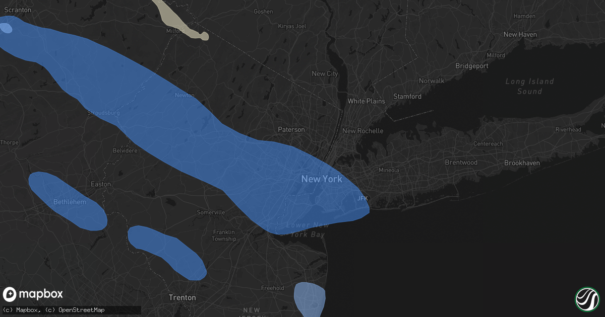 Hail map in Lyndhurst, NJ on July 3, 2026