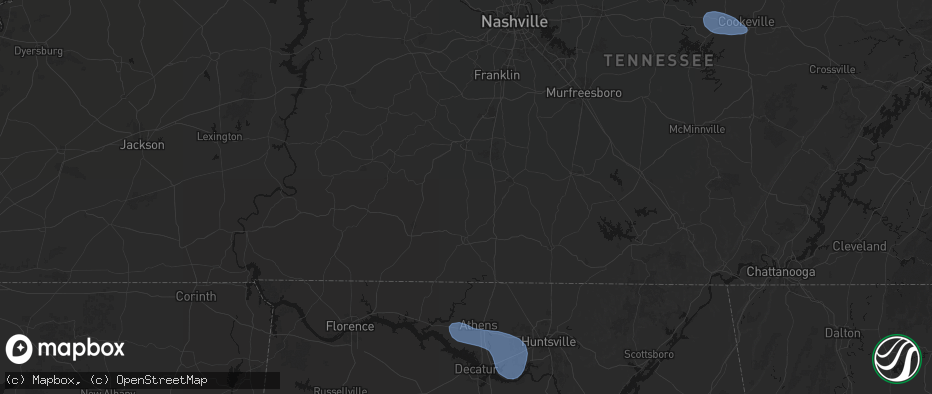Hail map in Lynnville, TN on July 3, 2026
