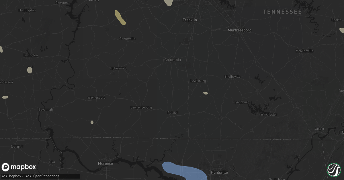 Hail map in Lynnville, TN on July 3, 2026