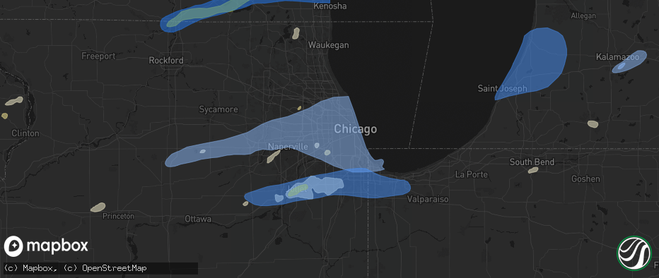 Hail map in Lyons, IL on July 3, 2026
