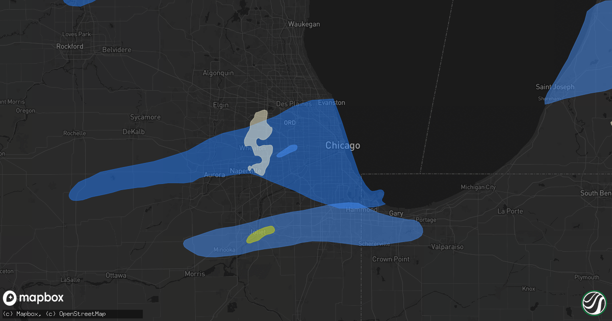 Hail map in Lyons, IL on July 3, 2026