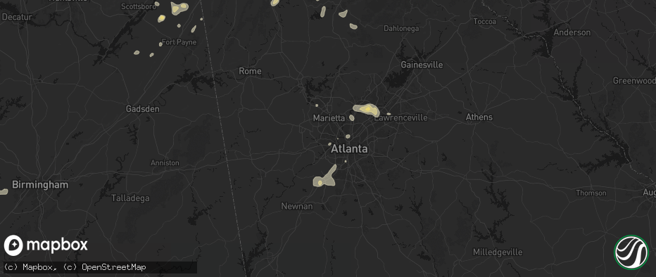 Hail map in Mableton, GA on July 3, 2026