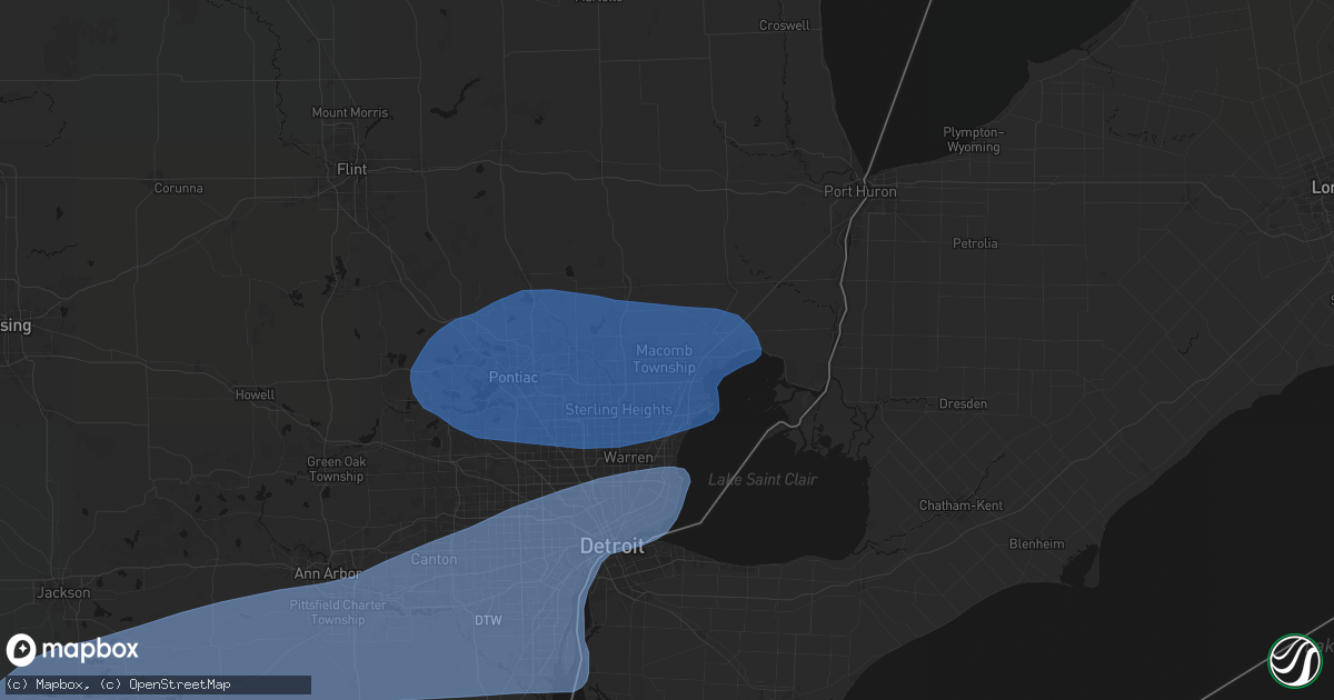 Hail map in Macomb, MI on July 3, 2026