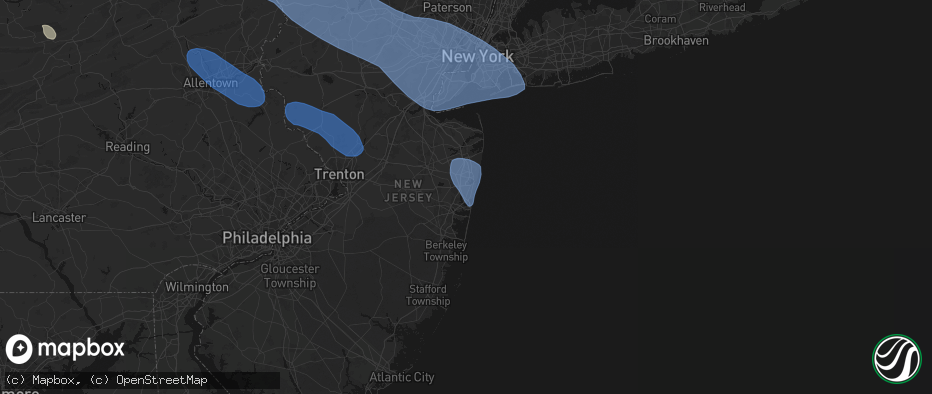 Hail map in Manasquan, NJ on July 3, 2026