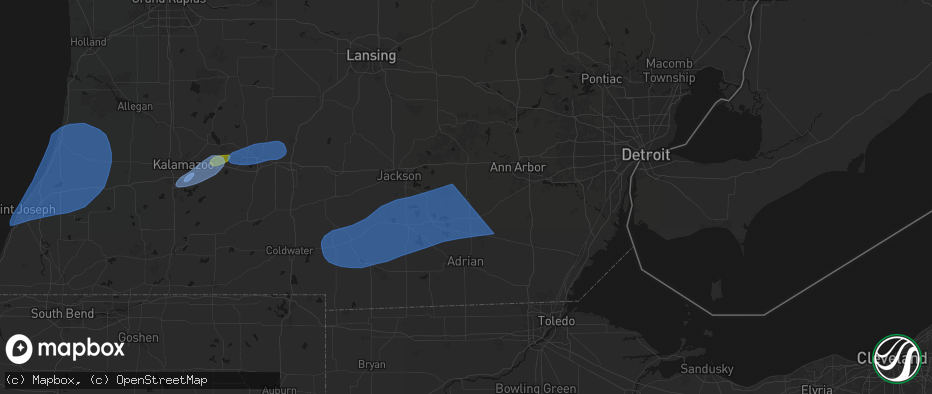 Hail map in Manchester, MI on July 3, 2026
