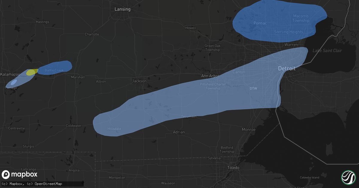 Hail map in Manchester, MI on July 3, 2026