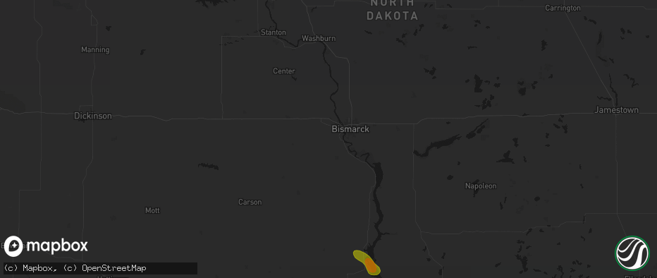 Hail map in Mandan, ND on July 3, 2026